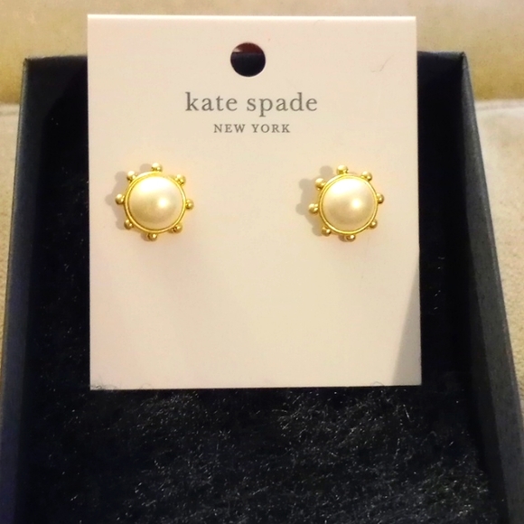 NWT Kate Spade Flying Colors Cream/Gold Bezel Stud Earrings